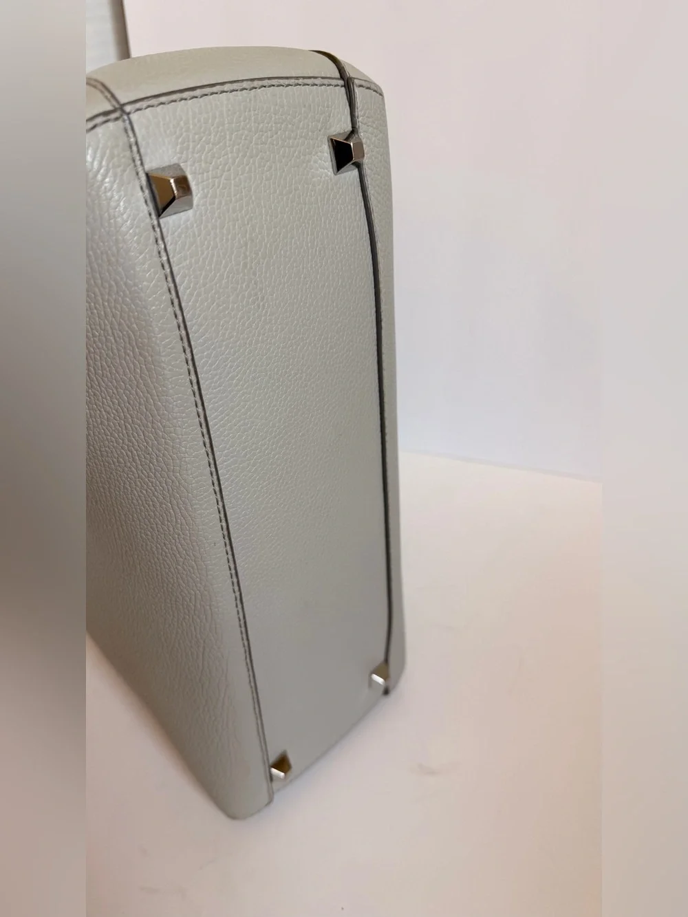 MCM Light Grey Pebbled Leather Satchel